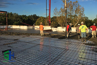 Pouring the concrete slab for an Ecospan floor